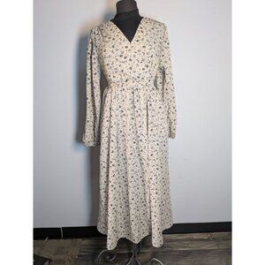 NEW Polygram Floral Cream Maxi Dress V-Neck Wrap Style & Long Sleeves, Size S